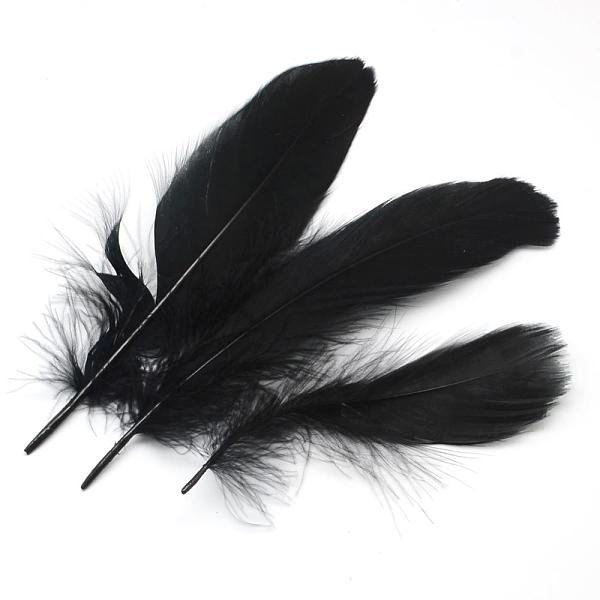 

PandaHall Fashion Goose Feather Costume Accessories, Black, 100~200x13~37mm Feather Feather Black