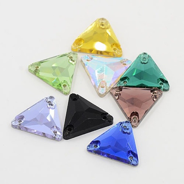 

PandaHall Sew on Rhinestone, Glass Rhinestone, Two Holes, Garments Accessories, Faceted, Triangle, Mixed Color, 18x16x4mm, Hole: 1mm Glass..., Multicolor