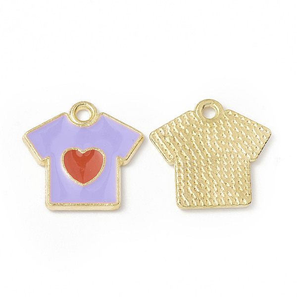 

PandaHall Alloy Enamel Pendants, T-shirt with Heart Pattern, Golden, Lilac, 16x16x1.2mm, Hole: 1.7mm Alloy+Enamel Clothes Purple