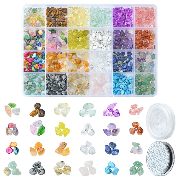 PandaHall DIY Gemstone Bracelet Necklace Making Kit, Including Natural & Synthetic Mixed Stone Chips & Glass Beads, Mixed Color, Beads...