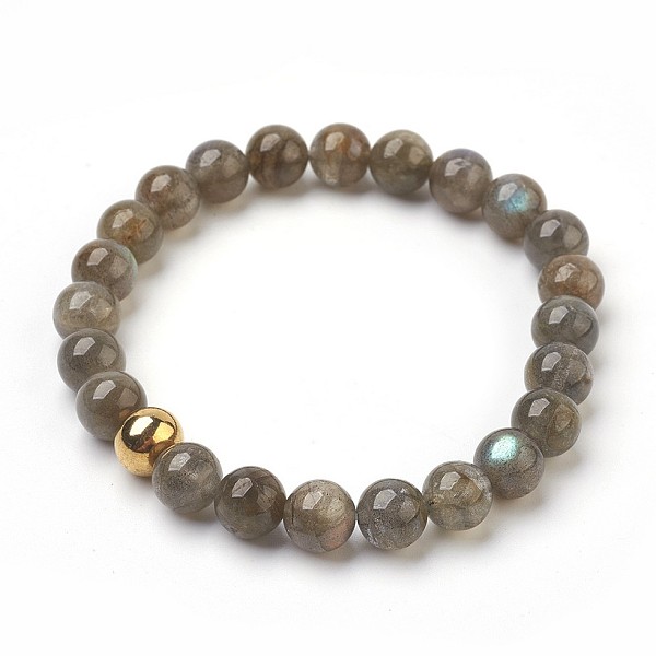 

PandaHall Natural Labradorite Beads Stretch Bracelets, with Stainless Steel Beads, Round, Burlap Packing, Golden, 2-1/8 inch(5.5cm), Bag...