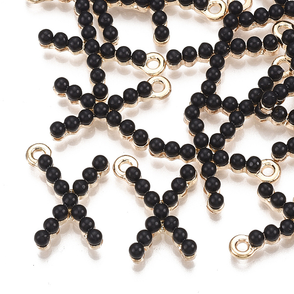

PandaHall Acrylic Pendants, with Alloy Findings, Letter, Light Gold, Black, Letter.X, 18x13x3.5mm, Hole: 1.4mm Alloy+Acrylic Letter X Black