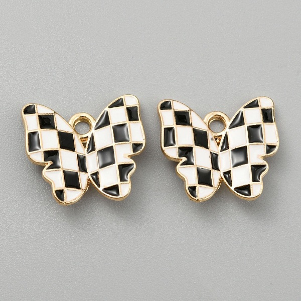 

PandaHall Tartan Pattern Alloy Enamel Pendants, Light Gold, Butterfly Charm, White, 16.5x17.5x2.5mm, Hole: 2mm Alloy+Enamel Butterfly White