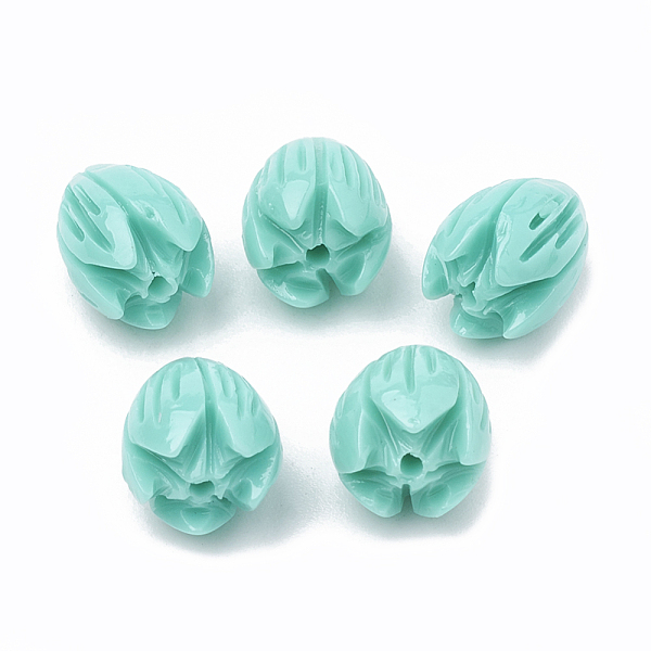 PandaHall Dyed Synthetic Coral Beads, Jasmine Flower, Turquoise, 10.5~11x8~9mm, Hole: 1mm Synthetic Coral Flower Green