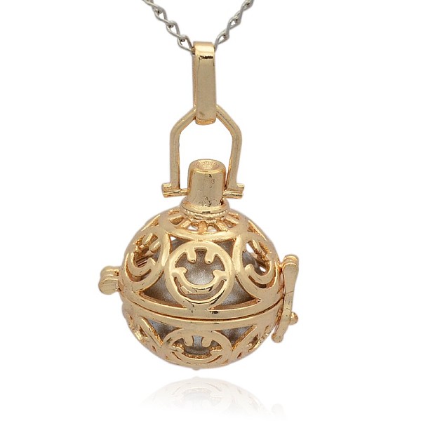 PandaHall Golden Tone Brass Hollow Round Cage Pendants, with No Hole Spray Painted Brass Round Ball Beads, Silver, 35x25x21mm, Hole: 3x8mm...