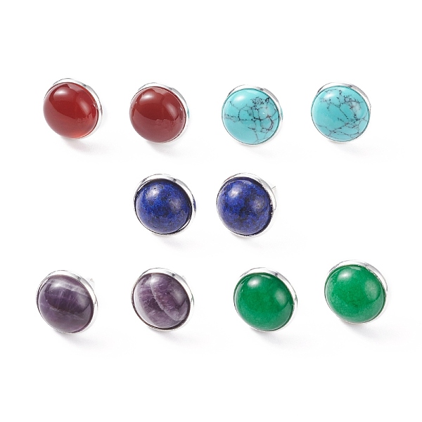 

PandaHall Gemstone Dome/Half Round Stud Earrings for Women, 17~17.5x13.5mm, Pin: 0.7mm Mixed Stone Half Round
