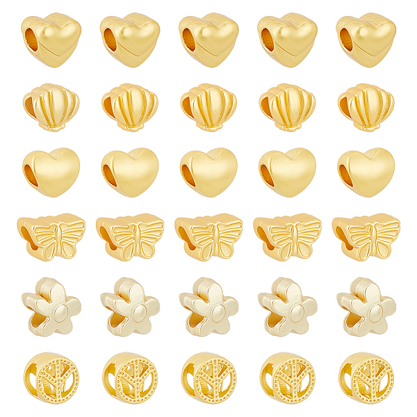 

PandaHall DICOSMETIC 60Pcs 6 Styles Alloy European Beads, Large Hole Beads, Matte Style, Mixed Shapes, Matte Gold Color...