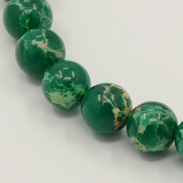 

PandaHall Synthetic Imperial Jasper Beads Strands, Dyed, Round, Green, 8mm, Hole: 1mm, about 48pcs/strand, 15.5 inch Imperial Jasper Round...