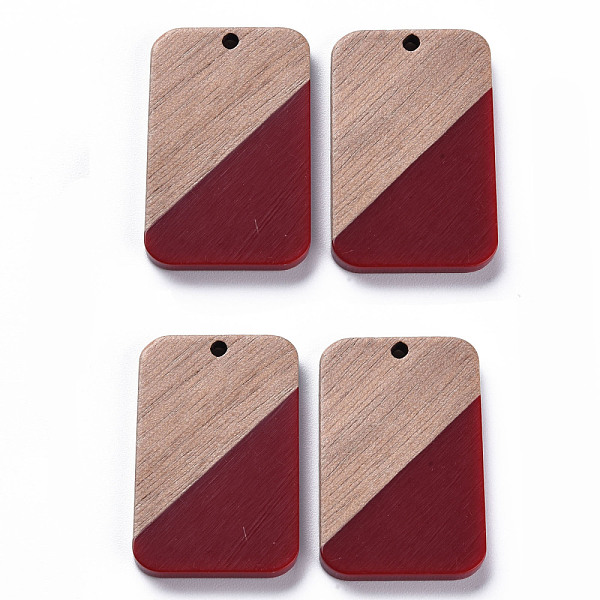 

PandaHall Opaque Resin & Walnut Wood Pendants, Two Tone, Rectangle, FireBrick, 32.5x21x3mm, Hole: 2mm Resin+Wood Rectangle Red