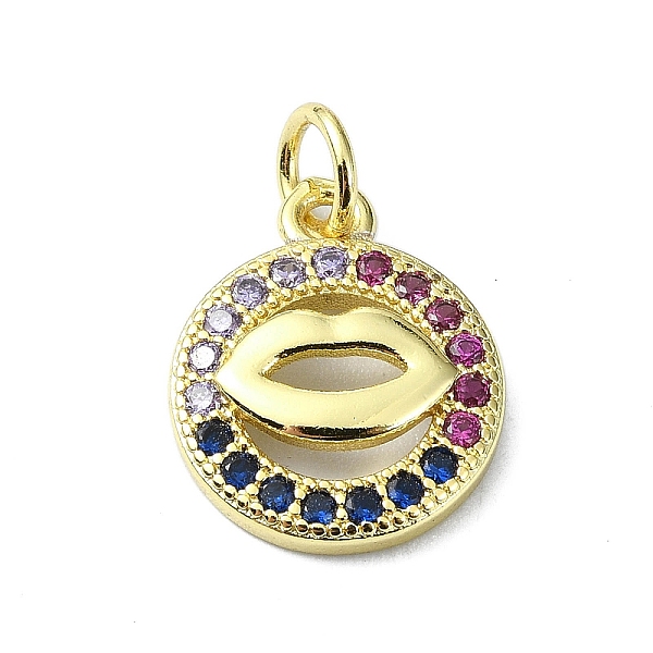 

PandaHall Brass Micro Pave Cubic Zirconia Pendants, with Jump Ring, Real 18K Gold Plated, Lip Charm, Colorful, 15x12x2.5mm, Hole: 3mm..., Multicolor