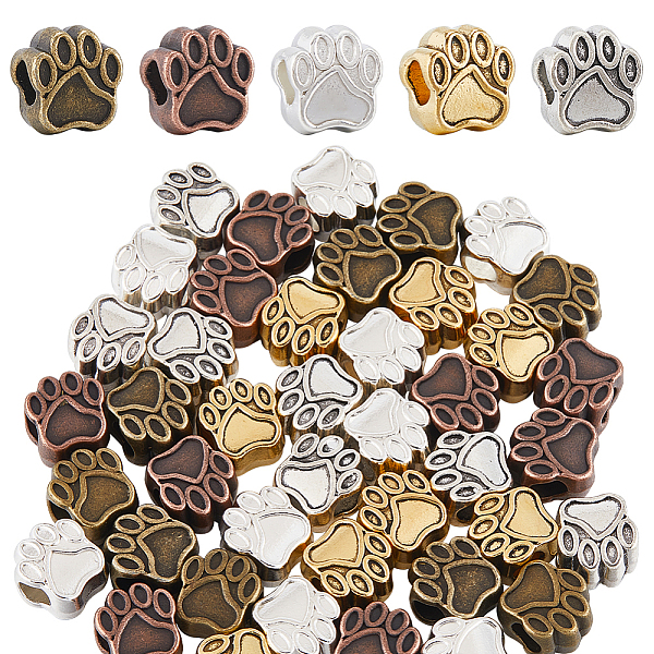 

PandaHall SUNNYCLUE 1 Box 50Pcs 5 Colors Gold Dog Paw Bead Paw Print Beads Bulk European Silver Alloy Puppy Cat Bear Animal Footprint Cute...