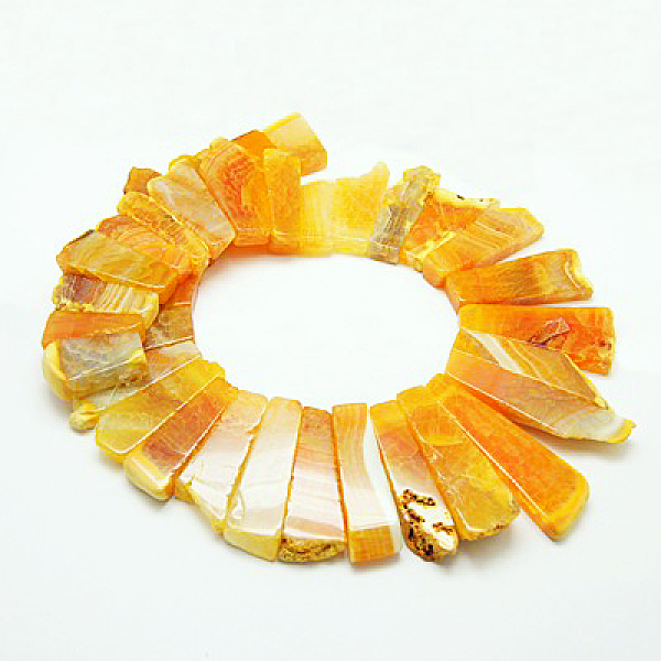 

PandaHall Natural Crackle Agate Beads Strands, Dyed, Rectangle, Orange, 25~60x16~28x6mm, Hole: 2mm, about 25pcs/strand, 17.1 inch Crackle...