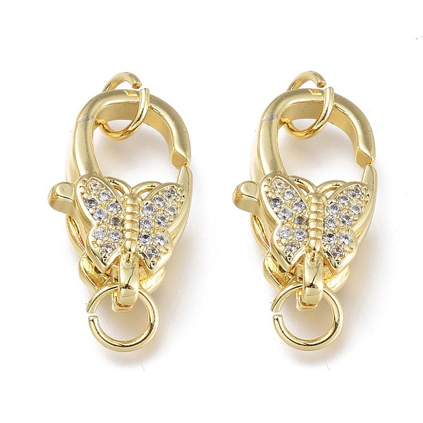 

PandaHall Brass Micro Pave Clear Cubic Zirconia Lobster Claw Clasps, with Jump Rings, Long-Lasting Plated, Butterfly, Real 18K Gold Plated...