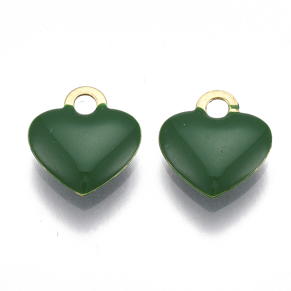 

PandaHall Brass Charms, with Enamel, Enamelled Sequins, Raw(Unplated), Heart, Green, 10x9x2mm, Hole: 1mm Brass+Enamel Heart Green