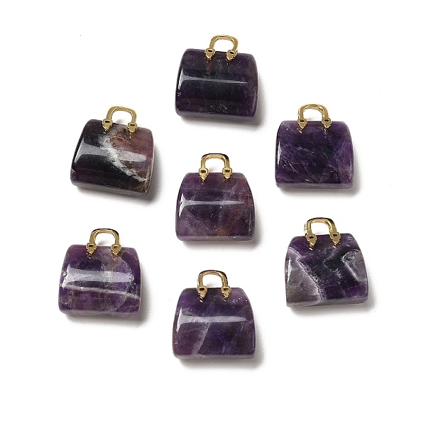 

PandaHall Natural Amethyst Brass Pendants, Handbag Charms, Golden, 27.5x26x12mm, Hole: 6.3x5mm Amethyst Bag