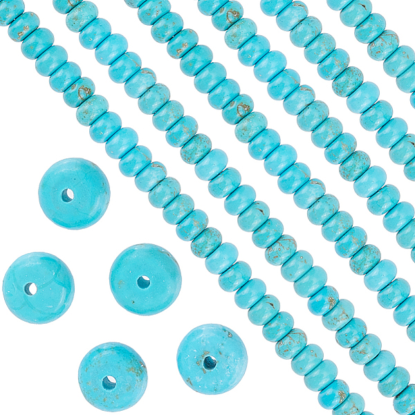 

PandaHall SUNNYCLUE 1 Strand Natural Howlite Beads Strands, Dyed, Rondelle, Turquoise, 6x4mm, Hole: 1.2mm, about 87pcs/strand, 15.79 inch..., Green
