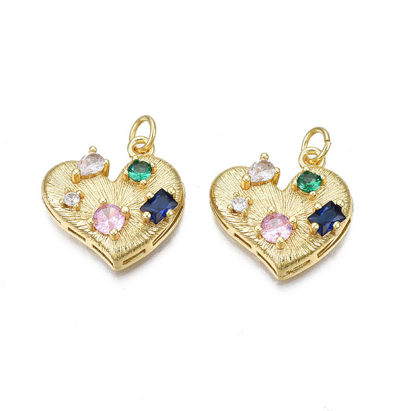 

PandaHall Brass Micro Pave Cubic Zirconia Pendants, Nickel Free, Real 18K Gold Plated, Heart, Colorful, 18x18x6mm, Jump Ring 5x1mm, 3mm...