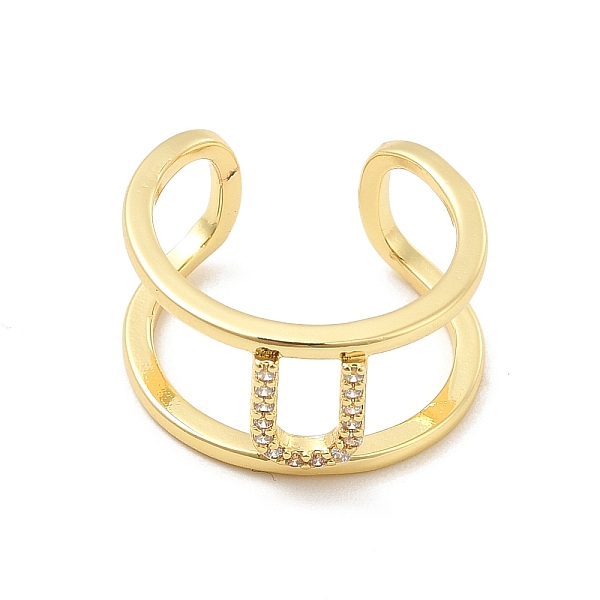 

PandaHall Clear Cubic Zirconia Initial Letter Open Cuff Ring, Real 18K Gold Plated Brass Double Line Ring for Women, Lead Free & Cadmium...