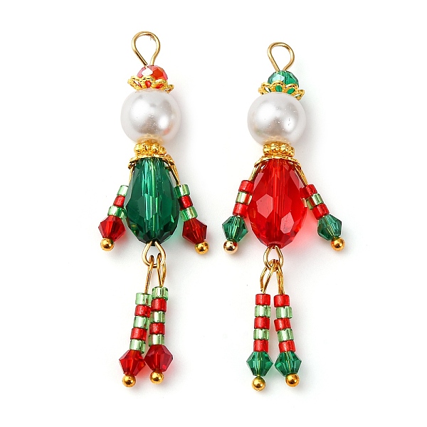 2Pcs Christmas Glass Seed Beaded Human Pendants