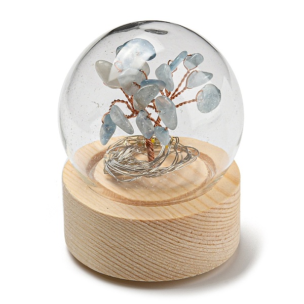 

PandaHall LED Glass Crystal Ball Ornament, with Natural Aquamarine Chips Money Tree inside, Reiki Energy Stone Desktop Office Table Decor...