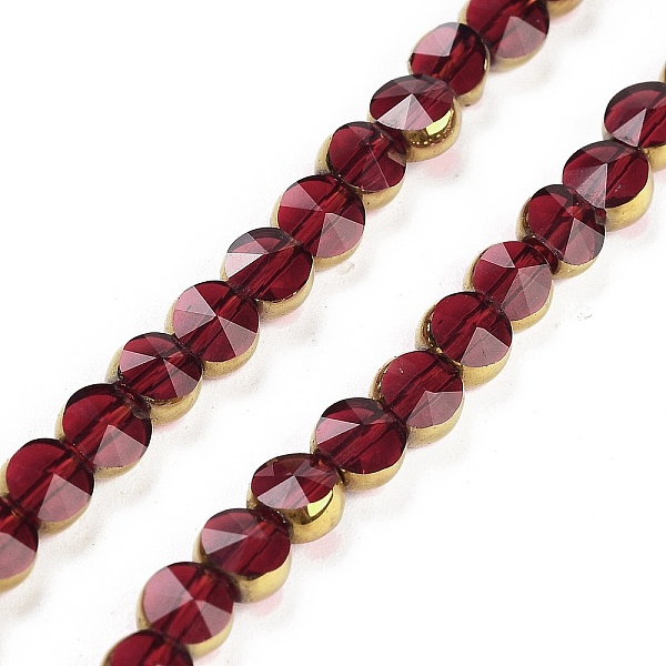 

PandaHall Electroplate Glass Beads Strands, Faceted, Flat Round, Dark Red, 4.5x3mm, Hole: 0.8mm, about 70pcs/strand, 11.38 inch(28.9cm)...