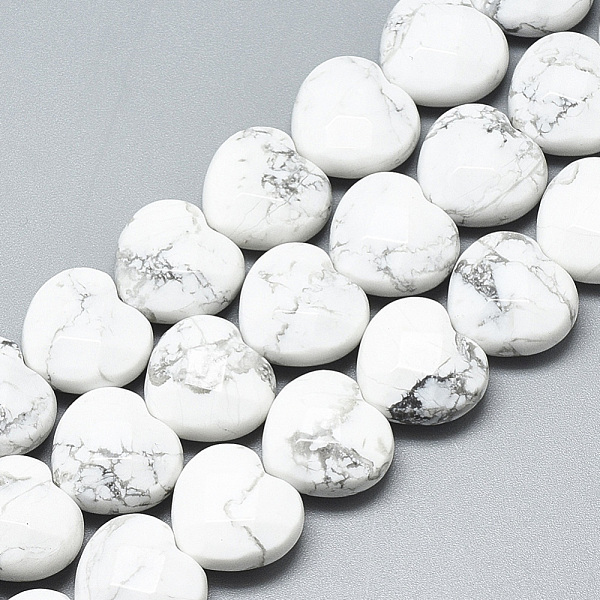 

PandaHall Natural Howlite Beads Strands, Faceted, Heart, 14.5~15x15~15.5x7~8mm, Hole: 1.2mm, about 14pcs/strand, 7.6 inch Howlite Heart