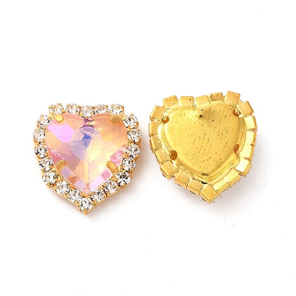 

PandaHall Moonlight Effect Heart Sew on Rhinestone, Multi-strand Links, with Golden Tone Brass Prong Settings, Garments Accessories, Light..., Pink