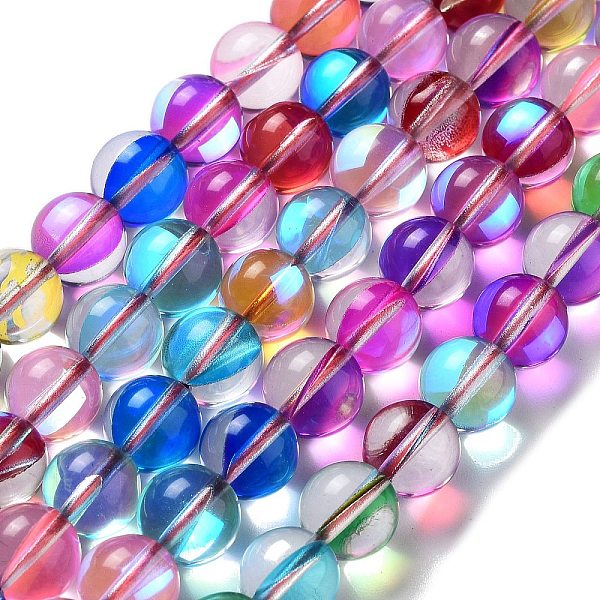 

PandaHall Synthetic Moonstone Beads Strands, Round, Mixed Color, 10mm, Hole: 1mm, about 19pcs/strand, 7.48 inch(19cm) Moonstone Round..., Multicolor