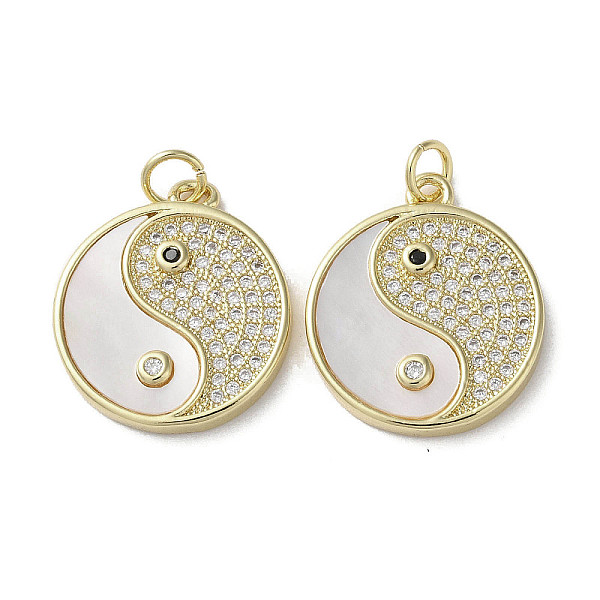 

PandaHall Brass Micro Pave Cubic Zirconia Pendants, with Shell, Yin-yang, Real 18K Gold Plated, 20x18x2.5mm, Hole: 3mm Brass+Cubic..., Clear