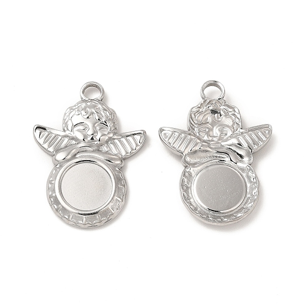 

PandaHall 304 Stainless Steel Pendant Cabochons Settings, Angel with Flat Round, Stainless Steel Color, Tray: 8mm, 25x18.5x2.5mm, Hole: 3mm...