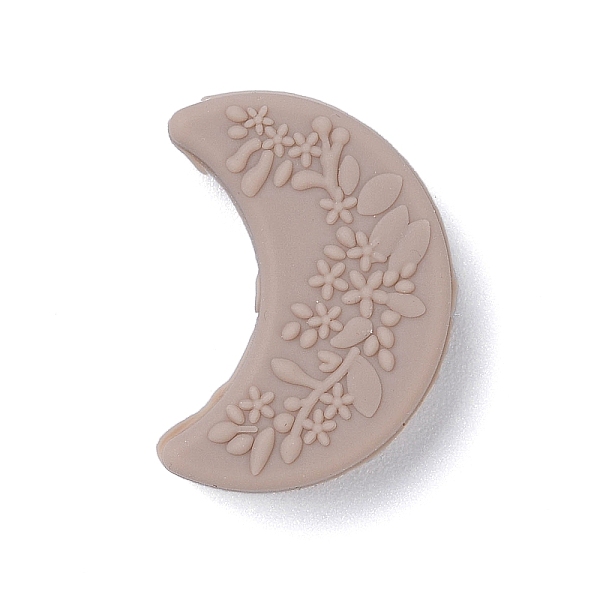 

PandaHall Silicone Focal Beads, Moon with Flower Print, Light Grey, 25x18x8mm, Hole: 2mm Silicone Moon