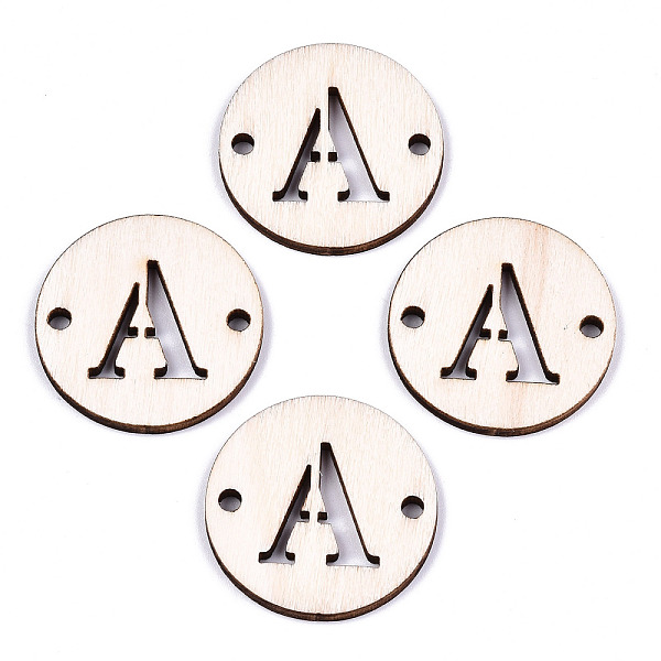 

PandaHall Unfinished Natural Poplar Wood Links Connectors, Laser Cut, Flat Round with Word, Letter.A, 29.5x2.5mm, Hole: 2.5mm Wood Letter A