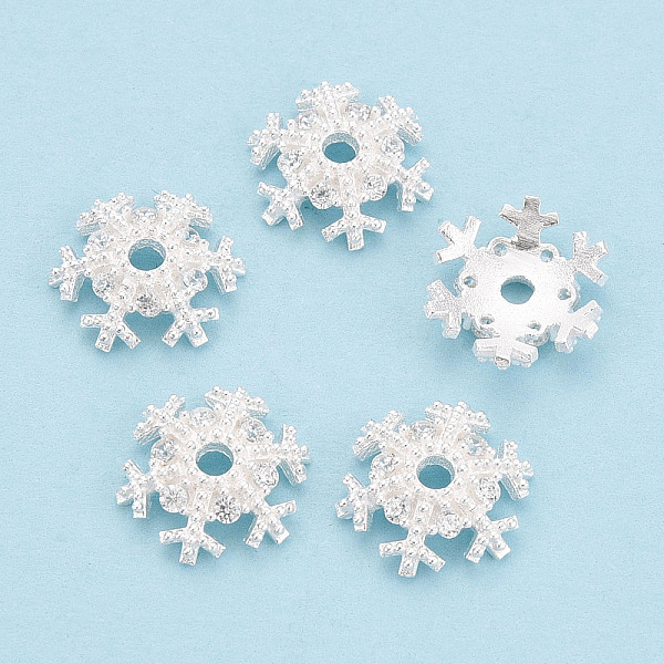 925 Sterling Silver Micro Pave Clear Cubic Zirconia Bead Caps
