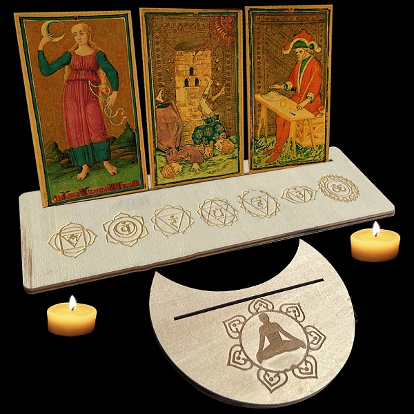 

PandaHall Wooden Tarot Card Display Stands, Moon Phase Tarot Holder for Divination, Tarot Decor Tools, Moon with Rectangle, Flower Pattern..., Orange