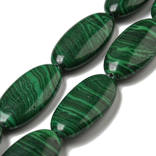 

PandaHall Synthetic Malachite Beads Strands, Flat Oval, 24~24.5x12x5~5.5mm, Hole: 1mm, about 16pcs/strand, 15.35''(39cm) Malachite Oval