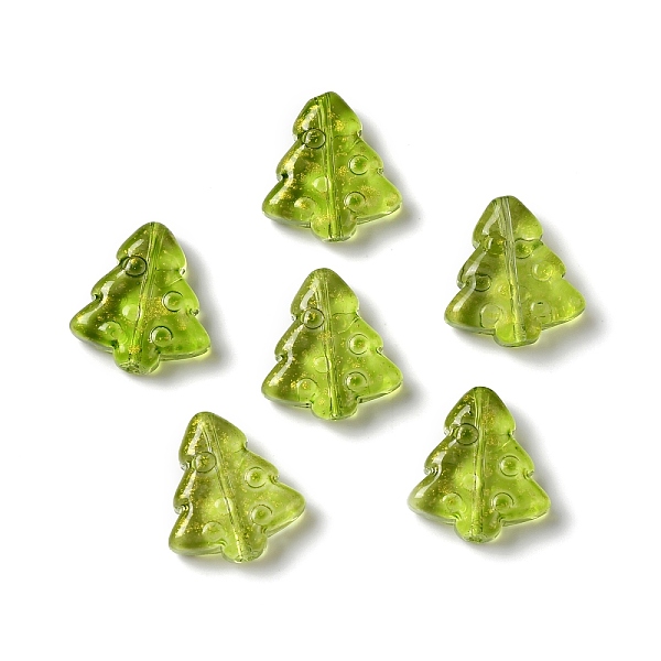 

PandaHall Dyed & Heated Glass Beads, with Gold Foil, Bubble Effect, Christmas Tree, Olive Drab, 16x15x5.5mm, Hole: 0.8mm Glass Tree