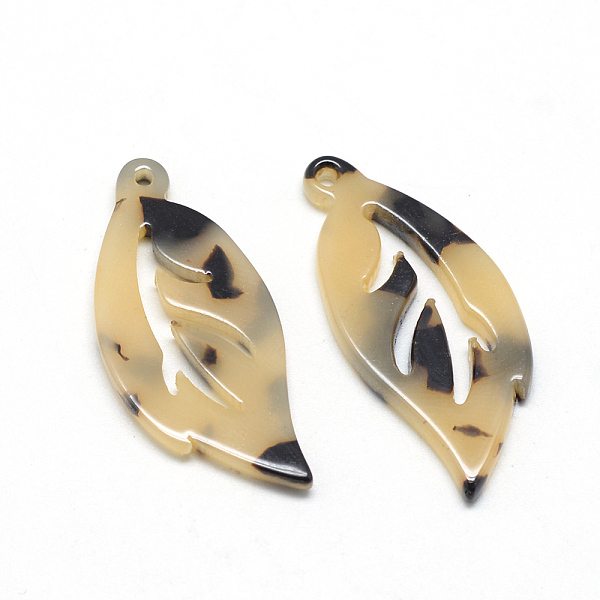 

PandaHall Cellulose Acetate(Resin) Pendants, Leaf, Wheat, 35x15.5x2.5mm, Hole: 1.5mm Cellulose Acetate Leaf Orange