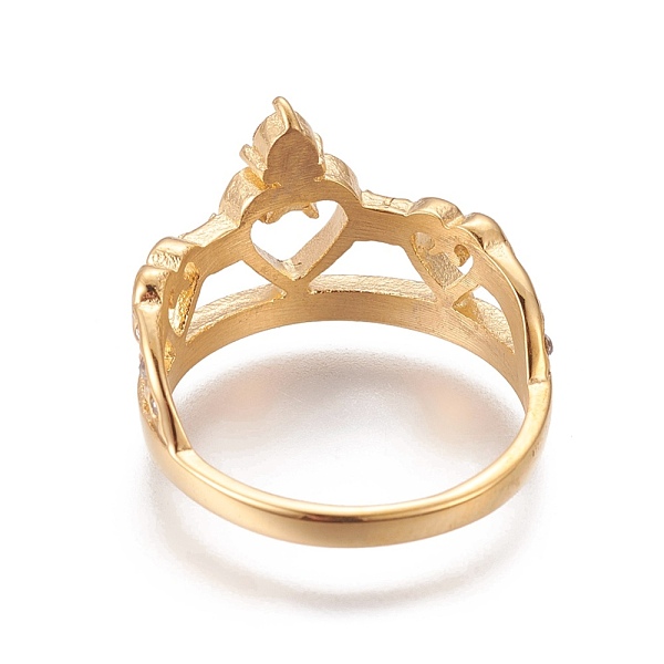 

PandaHall Ion Plating(IP) 304 Stainless Steel Finger Rings, with Polymer Clay Rhinestones, Heart, Crystal, Golden, Size 6~9, 16~19mm..., Clear