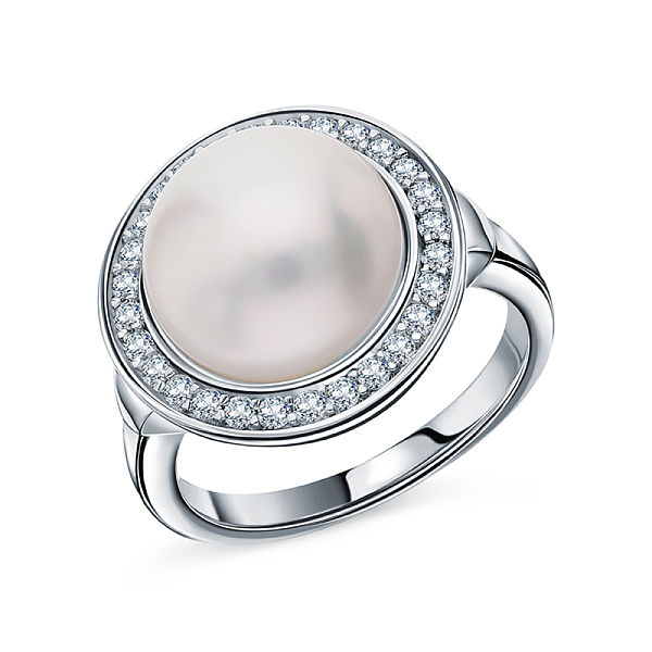 925 Sterling Silver Pearl With Cubic Zirconia Ring For Mother's Day