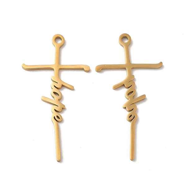 

PandaHall Ion Plating(IP) 304 Stainless Steel Pendants, Laser Cut, Cross with Word Hope Charm, Real 18K Gold Plated, 39.5x20.5x1mm, Hole...