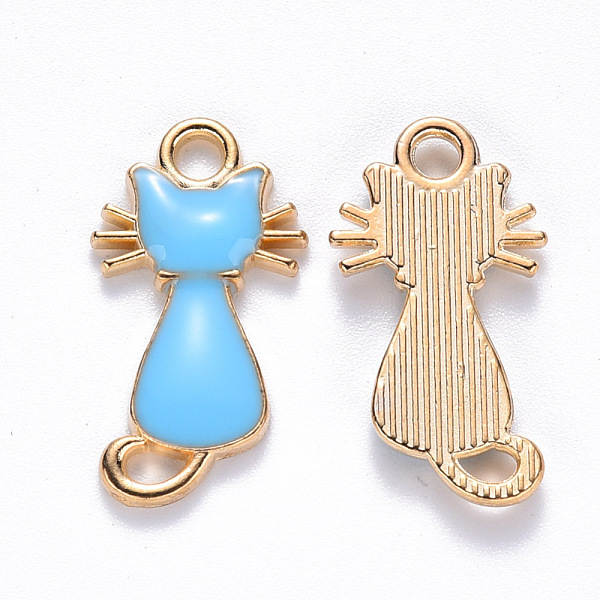 

PandaHall Alloy Enamel Pendants, Cat Shape, Light Gold, Deep Sky Blue, 22x12x2~3mm, Hole: 2mm Alloy+Enamel Cat Shape Blue