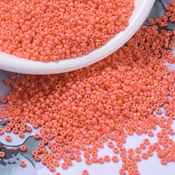 

PandaHall MIYUKI Round Rocailles Beads, Japanese Seed Beads, (RR406FR) Matte Opaque Orange AB, 11/0, 2x1.3mm, Hole: 0.8mm, about...