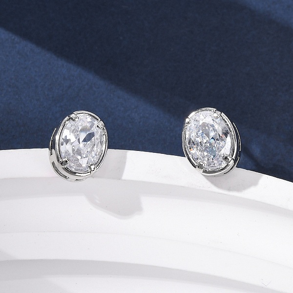 Brass Micro Pave Clear Cubic Zirconia Stud Earrings