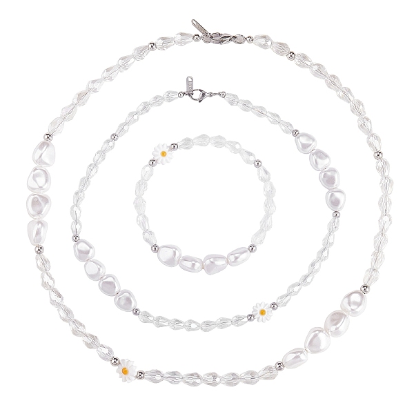 

PandaHall 3Pcs Natural Shell & Plastic Pearl Flower & Glass Beaded Necklaces and Stretch Bracelet Set, Jewelry Set for Women, Clear...