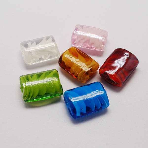 

PandaHall Handmade Lampwork Beads, Rectangle, Mixed Color, 21x16x9mm, Hole: 2mm Lampwork Rectangle Multicolor