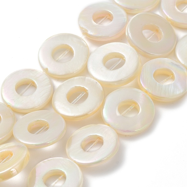 

PandaHall Natural Freshwater Shell Dyed Beads Strands, AB Color, Donut, Seashell Color, 15x2.5mm, Hole: 0.5mm, about 25~26pcs/strand...