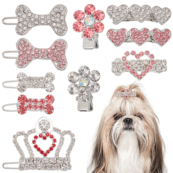 

PandaHall CRASPIRE 10Pcs 10 Style Alloy Mini Hair Barrettes, with Rhinestone, Hair Accessories for Pet, Dog Bone/Crown/Heart/Plum Blossom..., Multicolor