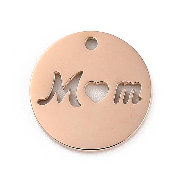 

PandaHall Ion Plating(IP) 304 Stainless Steel Pendants, Laser Cut, Flat Round with Word Mom Charm, Rose Gold, 15x1.5mm, Hole: 1.4mm 304...