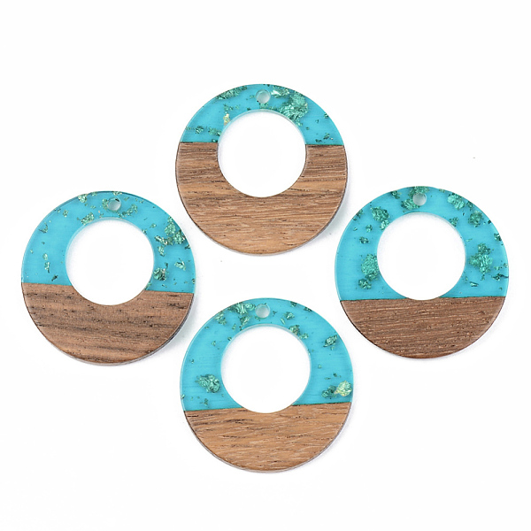 

PandaHall Transparent Resin & Walnut Wood Pendants, with Gold Foil, Flat Round, Dark Turquoise, 28x3mm, Hole: 2mm Resin+Wood Flat Round Cyan
