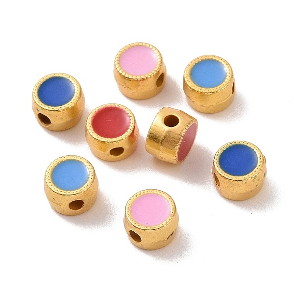 

PandaHall Alloy Beads, with Enamel, Flat Round, Matte Gold Color, Mixed Color, 6x4mm, Hole: 1.5mm Alloy+Enamel Flat Round Multicolor